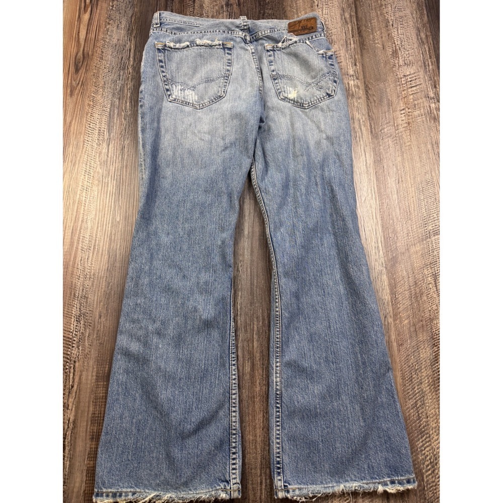 BKE Mens Bootcut Distressed Light Wash Denim Jeans 32 Short 34x30 Actual - Picture 6 of 8